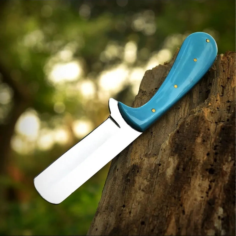 Stagie Original 7” Bearing Steel Bull , Cutter Blue Resin Handle Fix blade Knife