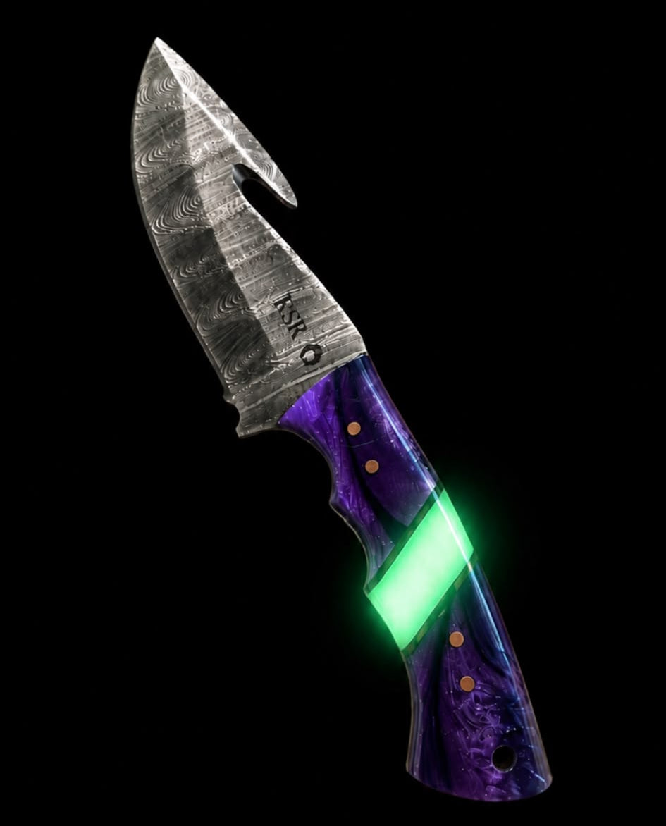 RSR Halo™ | 8” Damascus Gut Hook Fixed Blade