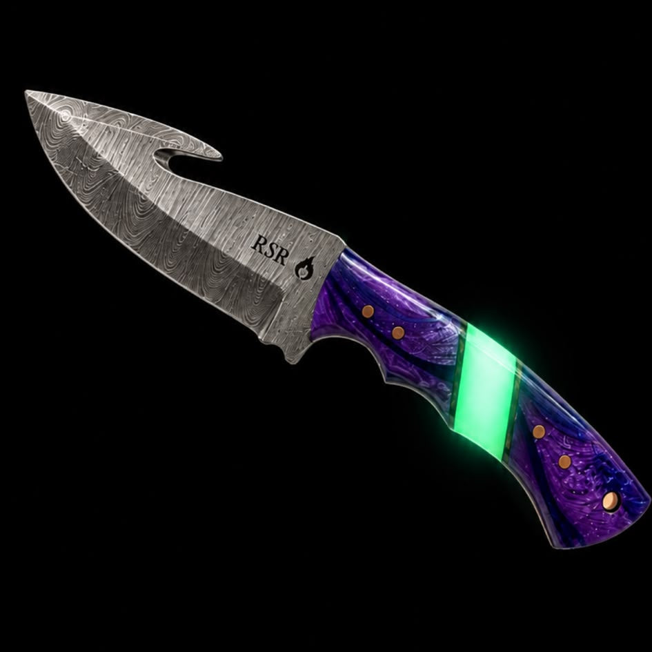 RSR Halo™ | 8” Damascus Gut Hook Fixed Blade