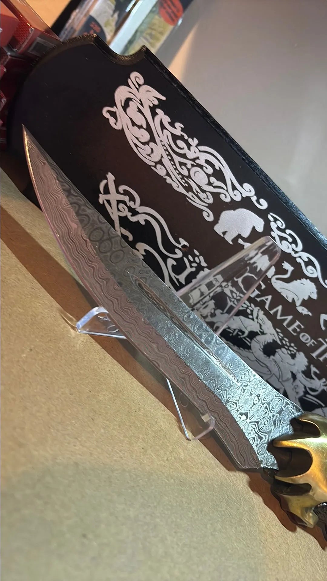 15” Stark Dagger - Catspaw Damascus Dagger w Display