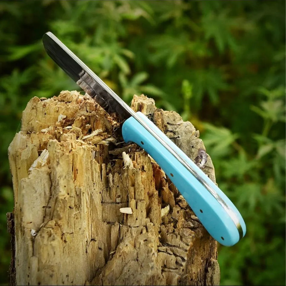 Stagie Original 7” Bearing Steel Bull , Cutter Blue Resin Handle Fix blade Knife