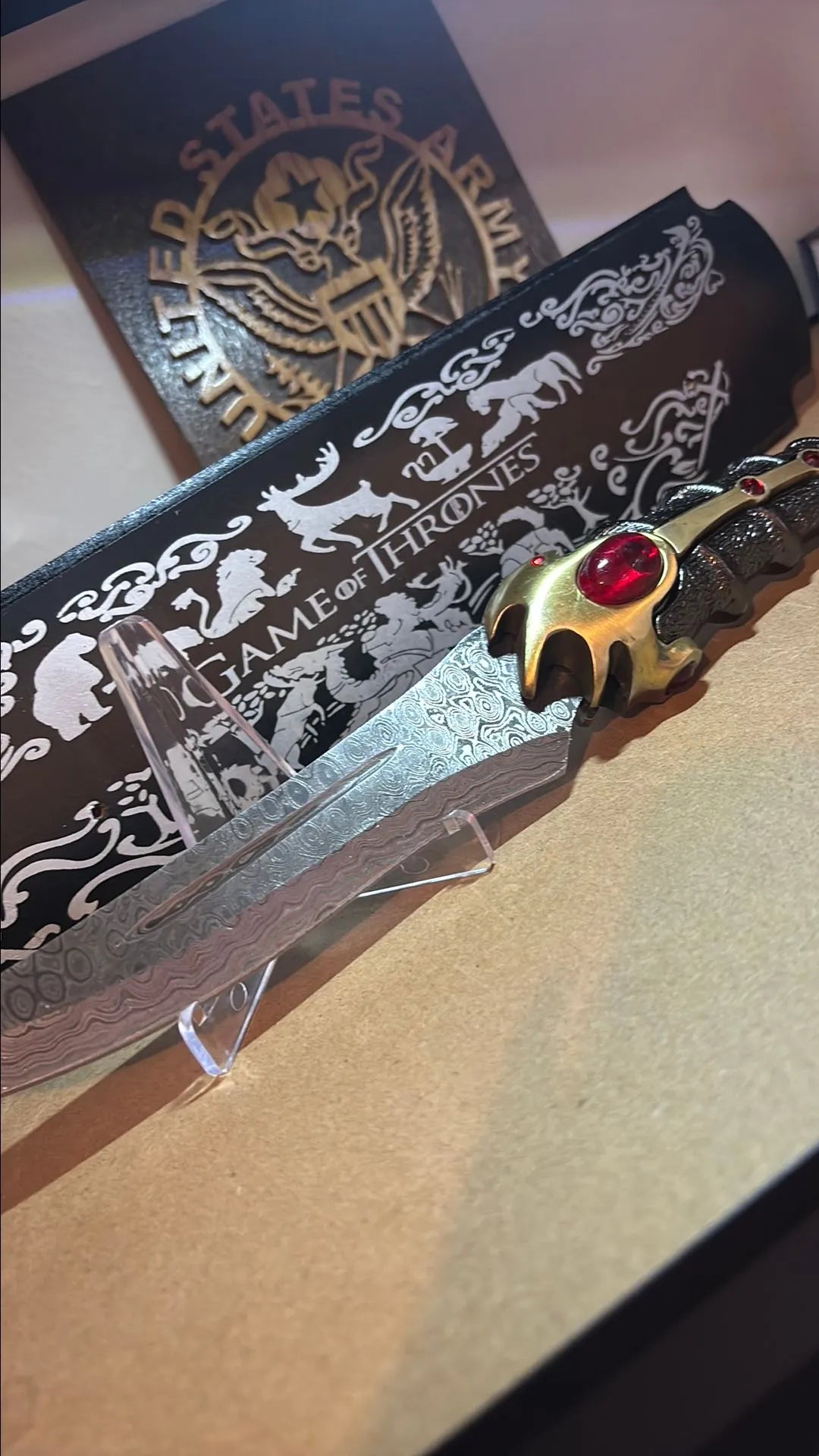 15” Stark Dagger - Catspaw Damascus Dagger w Display