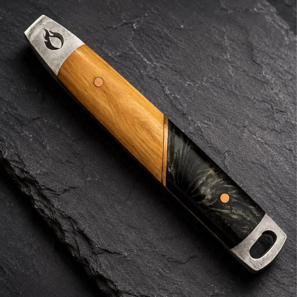 RSR Utility Bars | D2 Pocket Pry Tool, Knife Pick V2, Olive Wood and Black Pearl. With Copped Fiber and Pick