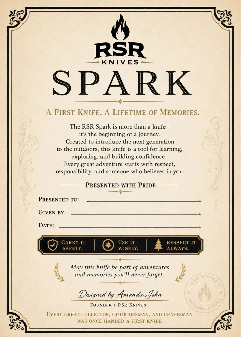 RSR Spark™ Training Knife – Zombie Mahi – 6.5” – Leather Sheath Included